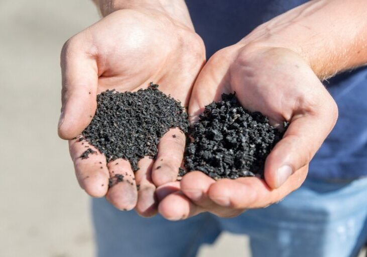 rubber mulch held in hands